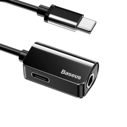 Baseus aдаптер, переходник: 0.12m, USB-C, Type-C, папа - USB-C, Type-C, мама + Audio-jack, AUX, 3.5mm, мама