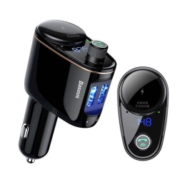 FM transmitter (USB, MicroSD, Bluetooth 4.2),  autolaadija: 2xUSB kuni 17W - Baseus Locomotive - Must