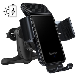 Wireless charger QI 5W, battery 150mAh, air vent car holder: Baseus Solar Power - Black