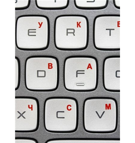 Transparent with red symbols in key corner Keyboard stickers - Russian alphabet