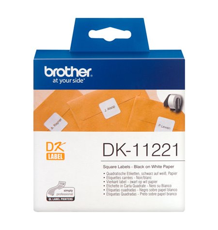 Brother DK-11221, kleebised 23mm x 23mm, must valgel taustal, 1000tk rullis