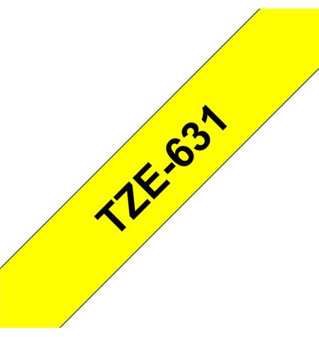 Brother TZe-631, kleepkirjalint, must kollasel taustal, 12mm laius, 8m pikkus