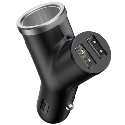 Car charger 12V slot + 2xUSB, up to 30W, QuickCharge up to 12V 2.5A: Baseus Circular Y - Black