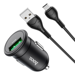 Autolaadija Micro USB: Juhe 1m + Adapter 1xUSB, kuni 18W QuickCharge: Hoco Z43 - Must