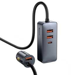 Автомобильная зарядка 1.5m 1xUSB-C, 3xUSB, до 120W (4x30W), QuickCharge: Baseus Share Together - Чёрный