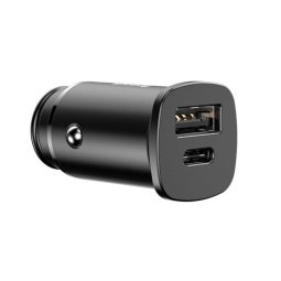 Autolaadija: 1xUSB-C + 1xUSB, kuni 30W, QuickCharge kuni 20V 1.5A: Baseus Square - Must