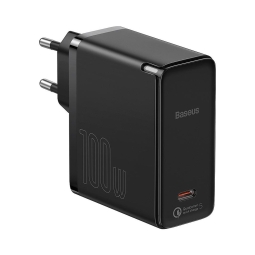 Зарядка USB-C: Кабель 1.5m USB-C + Адаптер 1xUSB-C, до 100W, QuickCharge: Baseus GaN2 - Чёрный