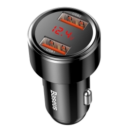 Autolaadija: 2xUSB, kuni 45W, QuickCharge: Baseus Digital Display - Must