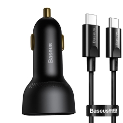 Автомобильная зарядка: Кабель 1m + Адаптер 1xUSB-C, 1xUSB, до 100W, QuickCharge: Baseus Supreme Digital - Чёрный