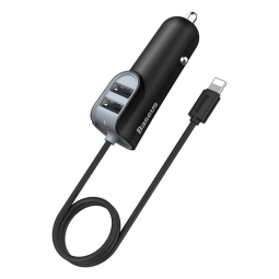 Autolaadija iPhone iPad: Juhe 1m Lightning + Laadija 2xUSB kuni 5.5A: Baseus Energy Station - Must