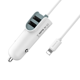 Autolaadija iPhone iPad: Juhe 1m Lightning + Laadija 2xUSB kuni 5.5A: Baseus Energy Station - Valge