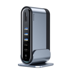 Делитель, хаб USB-C dock Baseus - 1xDC, 1xHDMI, 1xVGA, 3xUSB-C, 3xUSB3.0, 2xUSB2.0, 1xLAN, 1xAUX, 1x Micro SD, SD, считыватель