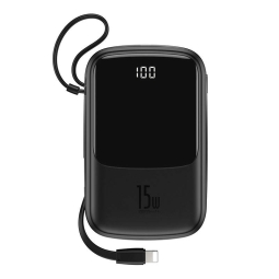 10000mAh Power bank, up to 15W (5V 3A), Lightning cable: Baseus Qpow - Black