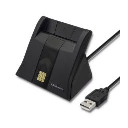 ID Card reader: USB male + USB-C adapter - ID card, Smart card: Qoltec - Black