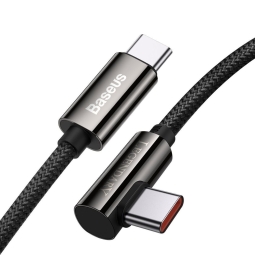 2m, USB-C - USB-C kaabel, juhe, kuni 100W: Baseus Elbow Legend - Must