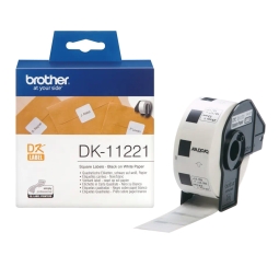 Brother DK-11221, kleebised 23mm x 23mm, must valgel taustal, 1000tk rullis