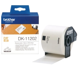 Brother DK-11202, kleebised 62mm x 100mm, must valgel taustal, 300tk rullis