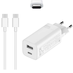 Laadija USB-C: Juhe 1m + Adapter 1xUSB-C, 1xUSB, kuni 65W, QuickCharge: Xiaomi 65W GaN - Valge