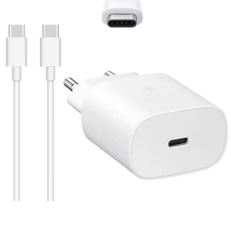 Charger USB-C: Cable 1m + Adapter 1xUSB-C, up to 25W, QuickCharge: Samsung TA800 - White