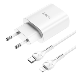 iPhone, iPad laadija: Кабель 1m Lightning + Адаптер 1xUSB-C, до 20W, QuickCharge: Hoco N14 - Белый