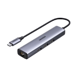 Делитель, хаб USB-C hub 3xUSB 3.0, 1xLAN 1000Mbs, 20cm, USB-C power: Ugreen CM475 - Серый