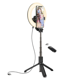 Selfie stick up to 82cm, LED, Bluetooth: Hoco Live 03 - Black