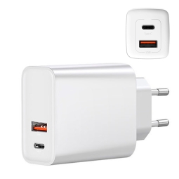 Charger 1xUSB-C + 1xUSB, up to 65W QuickCharge power adapter