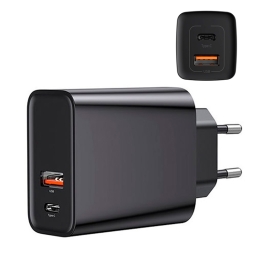 Зарядка 1xUSB-C + 1xUSB, до 65W QuickCharge адаптер питания