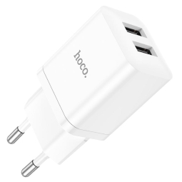 Laadija 2xUSB, kuni 10W, 5V 2.1A: Hoco N25 - Valge