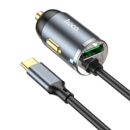 Автомобильная зарядка USB-C: Кабель 1m + Адаптер 1xUSB, до 18W, QuickCharge: Hoco NZ7 - Чёрный