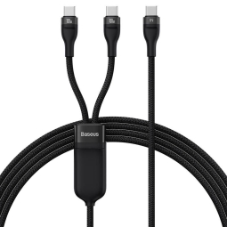 1.5m, 2in1, USB-C - 2xUSB-C kaabel, juhe, kuni 100W: Baseus 2in1 - Must