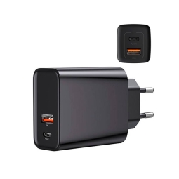 Зарядка 1xUSB-C + 1xUSB, до 45W QuickCharge адаптер питания