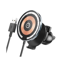 Wireless charger QI 15W, Magsafe magnet car holder to the vent rest: Hoco CW42 - Black