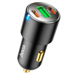 Car charger 2xUSB-C + 1xUSB, up to 45W (25W+20W,18W), QuickCharge: Hoco NZ6 - Black