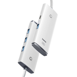 Hub USB 3.0 hub: 4xUSB 3.0 + USB-C power, 0.25m: Baseus Lite - White