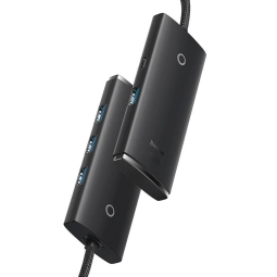 Hub USB 3.0 hub: 4xUSB 3.0 + USB-C power, 2m: Baseus Lite - Black