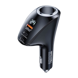 Car charger 12V slot + 2xUSB-C, 1xUSB, up to 36W, QuickCharge up to 12V 3A: Remax 339 - Black