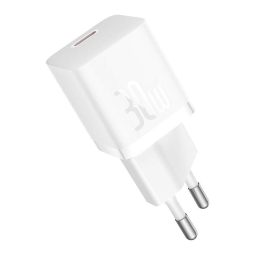 Laadija 1xUSB-C, kuni 30W, QuickCharge kuni 20V 1.5A: Baseus GaN5 - Valge