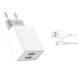 Laadija USB-C: Juhe 1m + Adapter 1xUSB, kuni 2.4A: XO L65 - Valge