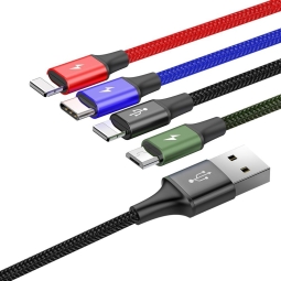 Baseus кабель: 4в1, 1.2m, USB - 2x Lightning, iPhone, iPad + 1x USB-C, Type-C + 1x Micro USB: Rapid