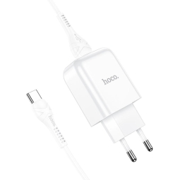 Зарядка USB-C: Кабель 1m + Адаптер 1xUSB, до 2.1A: Hoco N2 - Белый