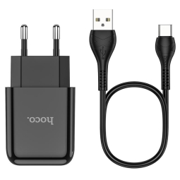 Зарядка USB-C: Кабель 1m + Адаптер 1xUSB, до 2.1A: Hoco N2 - Чёрный