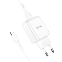 Laadija Micro USB: Juhe 1m + Adapter 1xUSB, kuni 2.1A: Hoco N2 - Valge