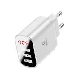 Charger 3xUSB, up to 3.4A + tester: Baseus Mirror Lake - White