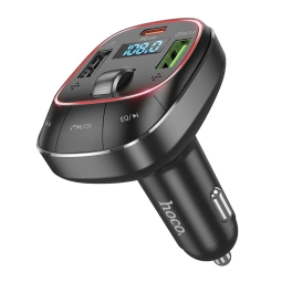 FM transmitter (USB, Bluetooth 5.0),  autolaadija: 1xUSB-C, 1xUSB, kuni 45W: Hoco E76 - Must