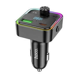 FM трансмиттер (Bluetooth 5.0), автомобильная зарядка: 1xUSB-C, 1xUSB, до 30W: Hoco Bravery - Чёрный