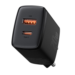 Charger 1xUSB + 1xUSB-C, up to 20W, QuickCharge: Baseus Compact - Black