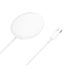 Juhtmevaba QI laadija, kuni 15W, Magsafe, USB-C kaabel: Hoco CW52 - Valge