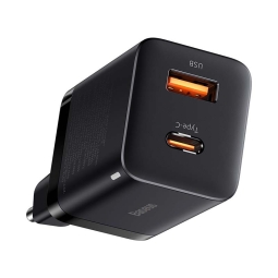 Laadija 1xUSB + 1xUSB-C, kuni 30W, QuickCharge: Baseus Super Si Pro - Must