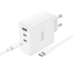 Laadija USB-C: Juhe 1m + Adapter 2xUSB-C, 1xUSB, kuni 65W, QuickCharge kuni 20V 3.25A: Hoco N30 - Valge